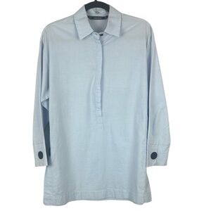 Zara Basic Light Blue Long Sleeve Black Button Details Classic Blouse Size XS